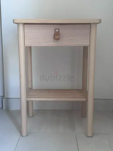 Light wood bedside table with drawer and lower shelf