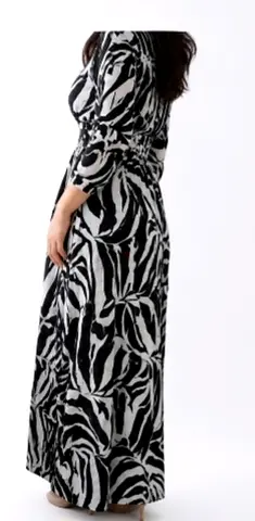 Black White Long Wrap Dress, Size Likely M/L - Elegant Zebra Print