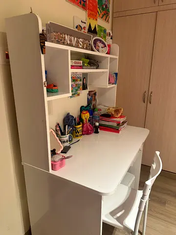 Kids study table with storage shelves