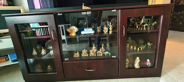 Dark Wood Glass Display Cabinet with Drawers (Excellent Condition). Custom built on order.