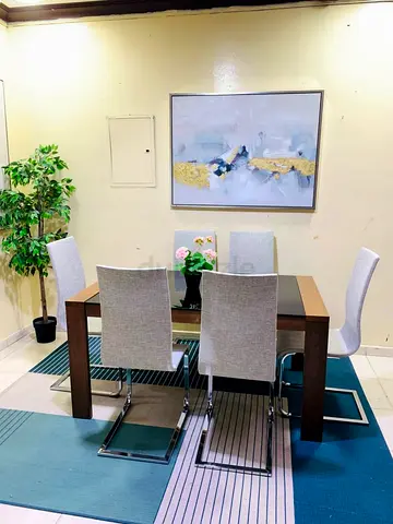 Wooden Dining Table with 4 Grey Upholstered Chairs - Modern Set Free delivery