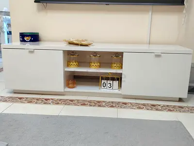 White modern low TV cabinet / media console - good condition
