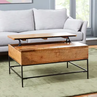 Lift-top Mango Wood Coffee Table with Metal Frame - Modern Industrial
