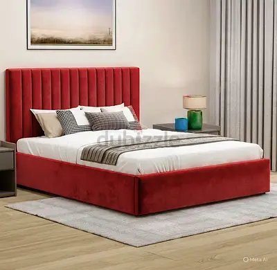 Brand new Red Velvet Upholstered Double Bed with Padded Headboard