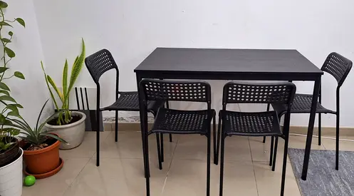 Simple Black Dining Table with 4 Matching Chairs - Compact Set