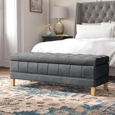 Gray velvet ottoman storage stool