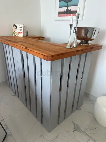 Handmade Wooden Kitchen Island / Bar Cart - Rustic Top with Painted Slatted Base