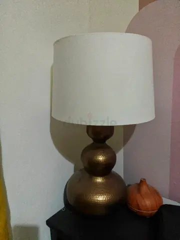Brass-textured Bedside Table Lamp with White Shade