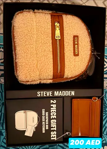 Steve Madden 2-piece Shearling Backpack  Card Case - Like New