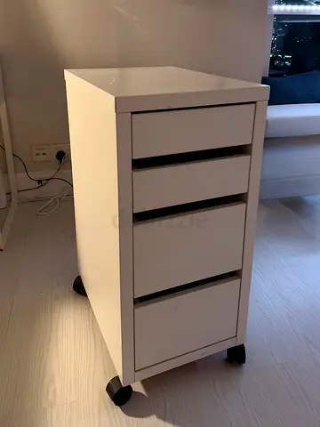 White 4-Drawer Mobile Pedestal Cabinet on Wheels