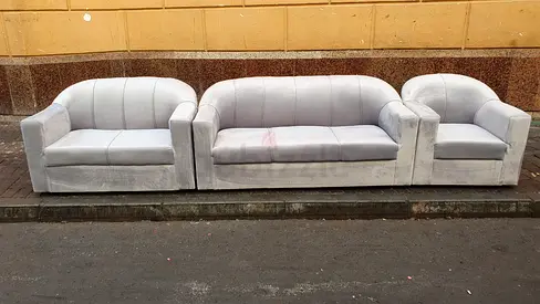 Light grey 3-piece sofa set (2-seater, 3-seater, single) in good condition