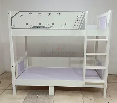 Childrens White and Purple Bunk Bed with Ladder
