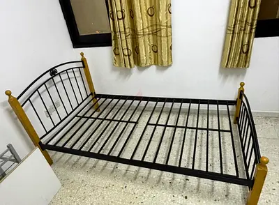 Sturdy Single Metal Bed Frame with Wood Corner Posts
