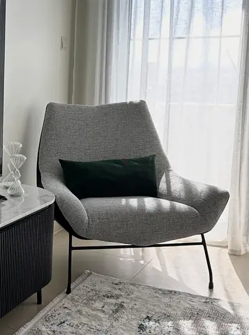 Grey Modern Lounge Armchair with Black Metal Legs