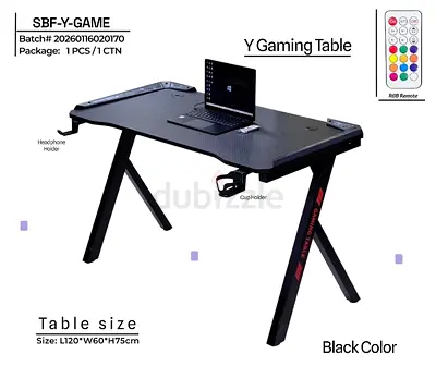Y Gaming Table - Black Carbon Fiber Finish, Cup Headphone Holders (L120 x W60 x H75cm)