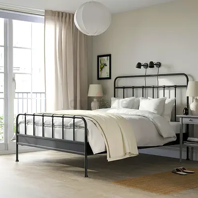 Black Metal Bed + Mattress (Queen Sized)