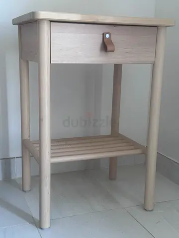 Light wood bedside table with drawer and lower shelf
