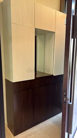 Built-in Storage Cabinet with Shelves and Mirrored Door - Good Condition