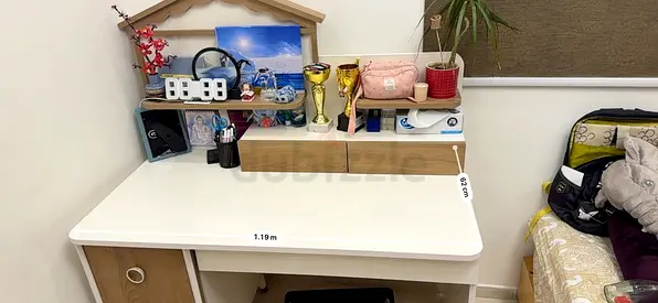 White study desk with hutch and drawers - good condition