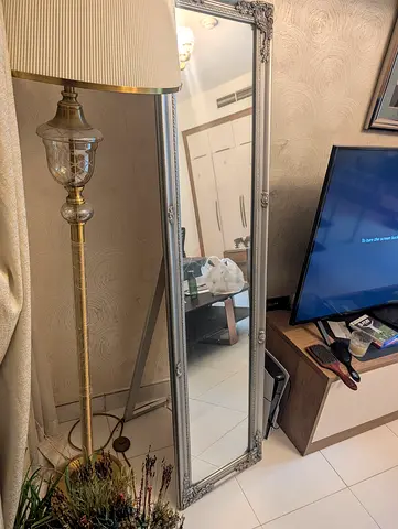 Full-Length Ornate Silver Floor Mirror - Leaning Wall Mirror
