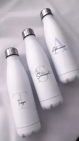 Set of 3 Personalized Insulated Water Bottles - White Stainless Steel