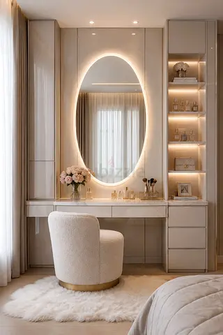 LED Backlit Oval Vanity Mirror with Built-in Shelving