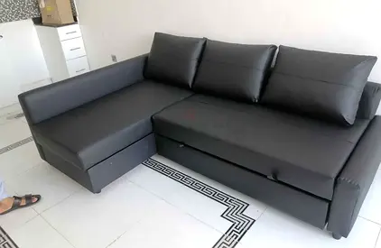 Black L-Shape Corner Sofa Bed with Storage