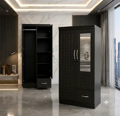 Brand New 2-Door Wardrobe with Mirror and Drawer For Sale