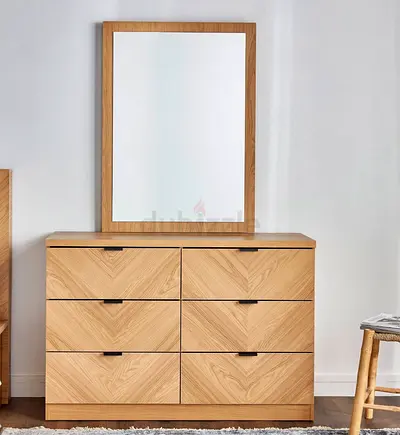 Chevy Oak 6-Drawer Dresser with Mirror - home centre