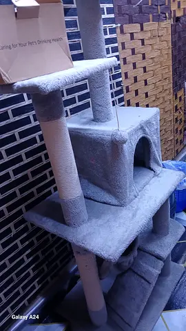 Used Multi-level Grey Cat Tree with Scratching Posts and Condo