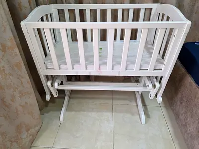 White Wooden Baby Cradle and Rocker / Bassinet - Gently Used