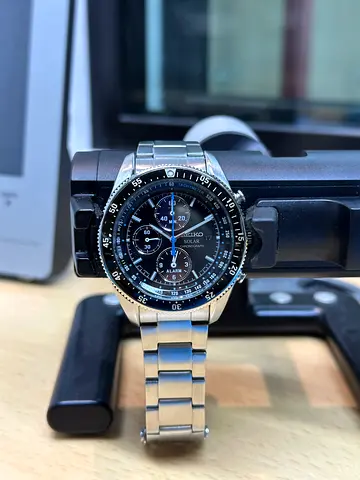 Seiko Chronograph Stainless Steel Mens Watch - Black Dial