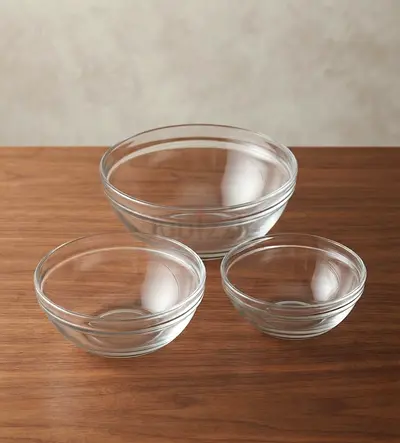 Set of 3 Clear Glass Mixing Bowls - Good Condition
