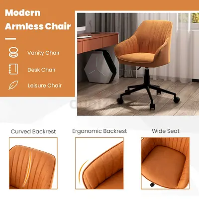 Giantex Leather Office Chair Brown, Mid Century Desk Chair with Wheels and Ergonomic Armrests