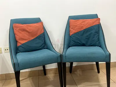 Pair of Blue Upholstered Accent Chairs - Good Condition