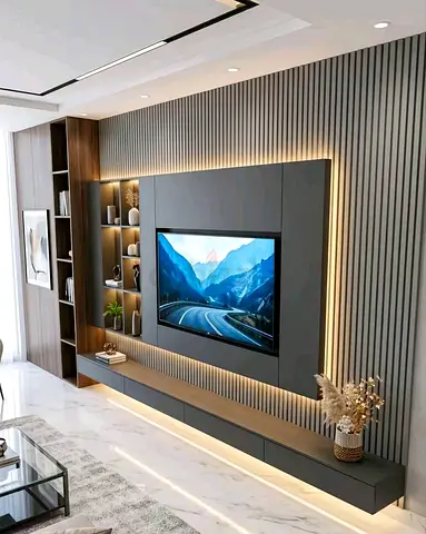 Modern Wall Mounted Entertainment Center with Integrated Lighting