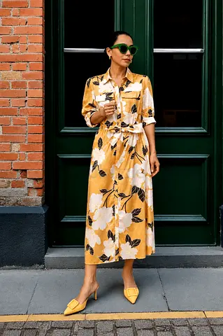 Zara Printed Shirt Dress in Yellow