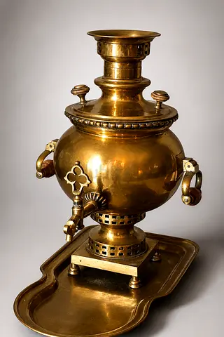 Antique Brass Samovar with Matching Drip Tray