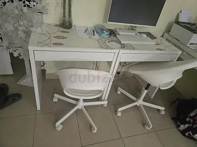 Set of 2 white office/desk chairs - used, good condition