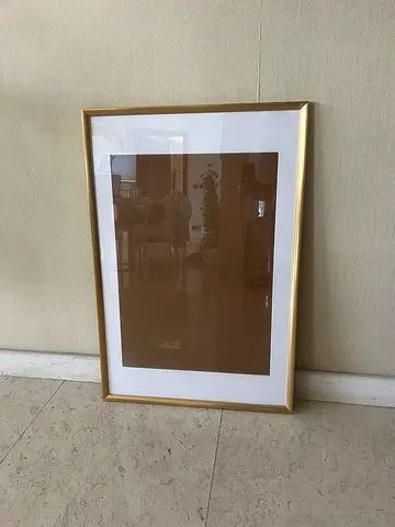 Gold framed wall art with neutral abstract print - very good condition