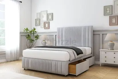 Brand New Double Size Bed Frame With Medical Mattress. Stylish Fabric Bed Frame With Mattress