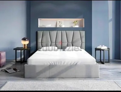 Modern Grey King Bed with madical mattress Padded Headboard