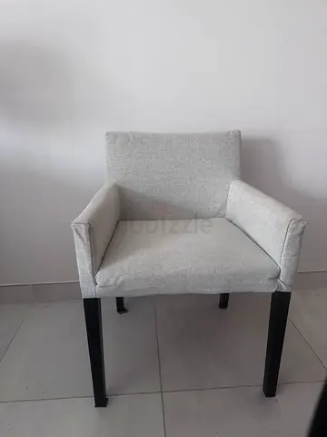 Light grey upholstered single armchair with wooden legs, sold with cover, 4 pieces available