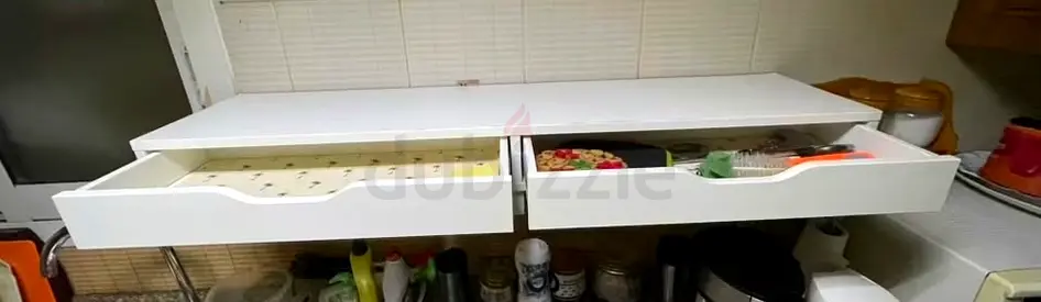 White Wall-Mounted Kitchen Storage Cabinet with Two Drawers