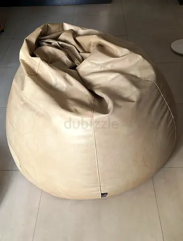 Comfortable Cream Leather Faux Bean Bag Chair