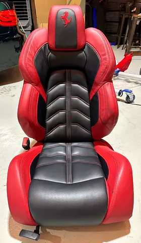 Ferrari F430 Black and Red Leather seats with embroidered cavallino rampante
