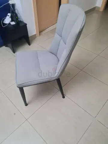 Modern Grey/Light Brown Padded Dining Table with 6 Chair with 6 Metal Legs