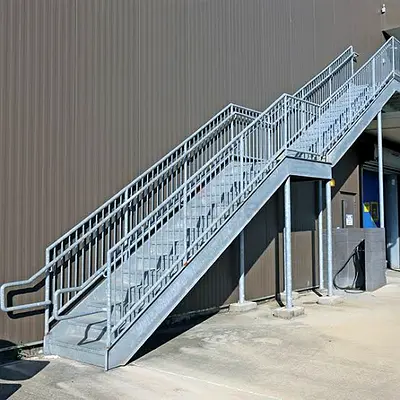 Industrial Galvanized Steel External Staircase / Fire Escape - Solid Build