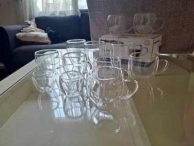 Coffee mugs/cups double insulated glass 3 sizes