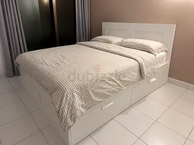 BRIMNES White Storage QUEEN Bed IKEA with Headboard and Drawers (perfect Condition 6 months old)